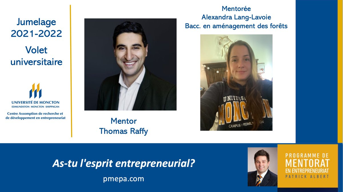 Le CARDE a le plaisir de vous présenter <a href="/ThomasRaffy/">Thomas Raffy</a>  et Alexandra Lang-Lavoie jumelés dans le cadre de la 7e édition du Programme de mentorat en entrepreneuriat Patrick Albert. 

Bonnes discussions!