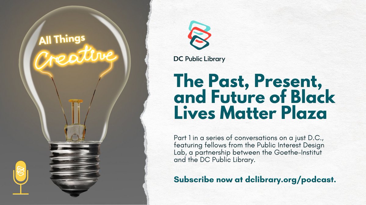 dcpl's tweet image. Tune in to #AllThingsCreative for a series on a just D.C., featuring fellows from the Public Interest Design Lab, a partnership between @goetheinstitut and @dcpl! This episode features @josefpalermo, @BCLeeJr and and Dr. Roneva Keel. dclibrary.org/podcast