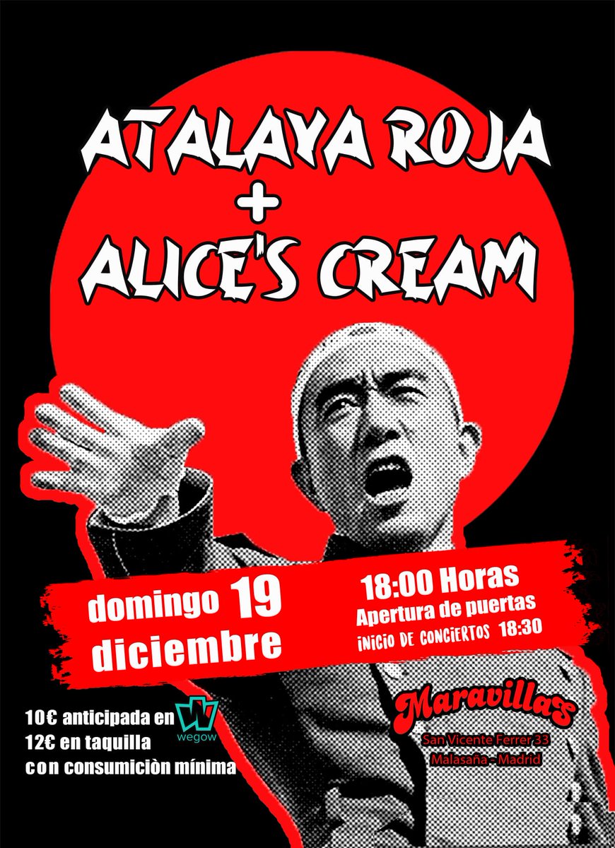Nuestro próximo concierto hemos querido que sea en una sala amplia y segura como <a href="/MaravillasClub/">Maravillas Club</a> donde tendrás la oportunidad de disfrutar de una bandaza de paso por Madrid como <a href="/AlicesCream/">Alice's Cream</a> y de nuevas canciones nuestras. Entradas 👇 wegow.com/es-es/conciert…