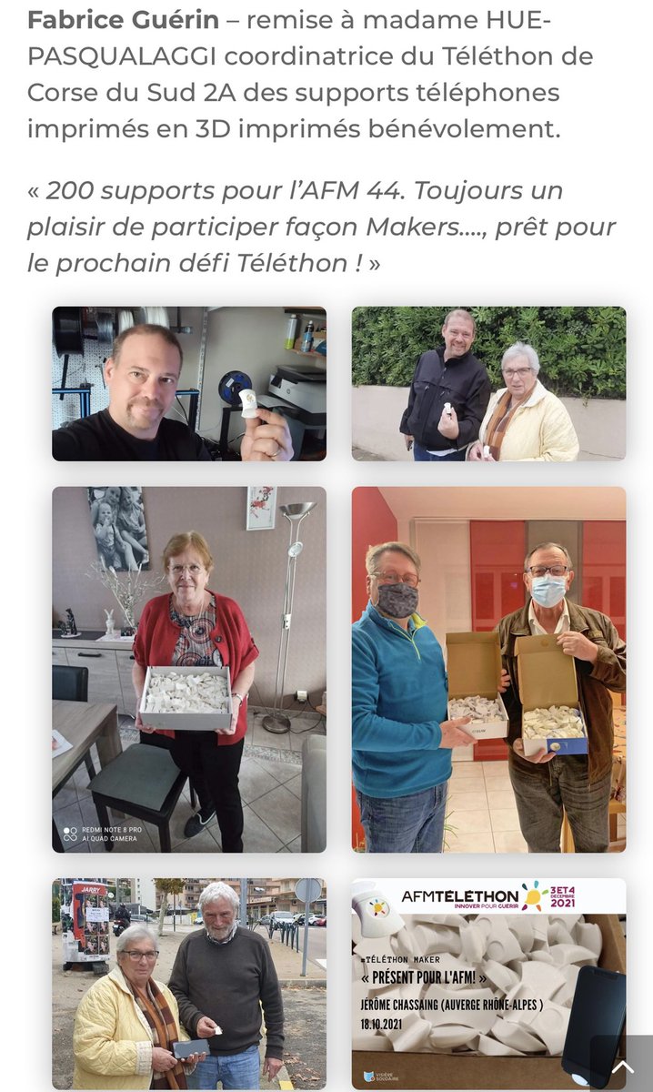 VisiereS's tweet photo. Pour cette édition 2021 du TÉLÉTHON, l’équipe de Makers bénévoles de #VisièreSolidaire a lancé le défi #telethonmaker. Cette année, l’objet fabriqué est un support de smartphone en impression 3D à l’identité de l’association @Telethon_France https://t.co/E5YN1R3Ynw https://t.co/QN08MeliE0