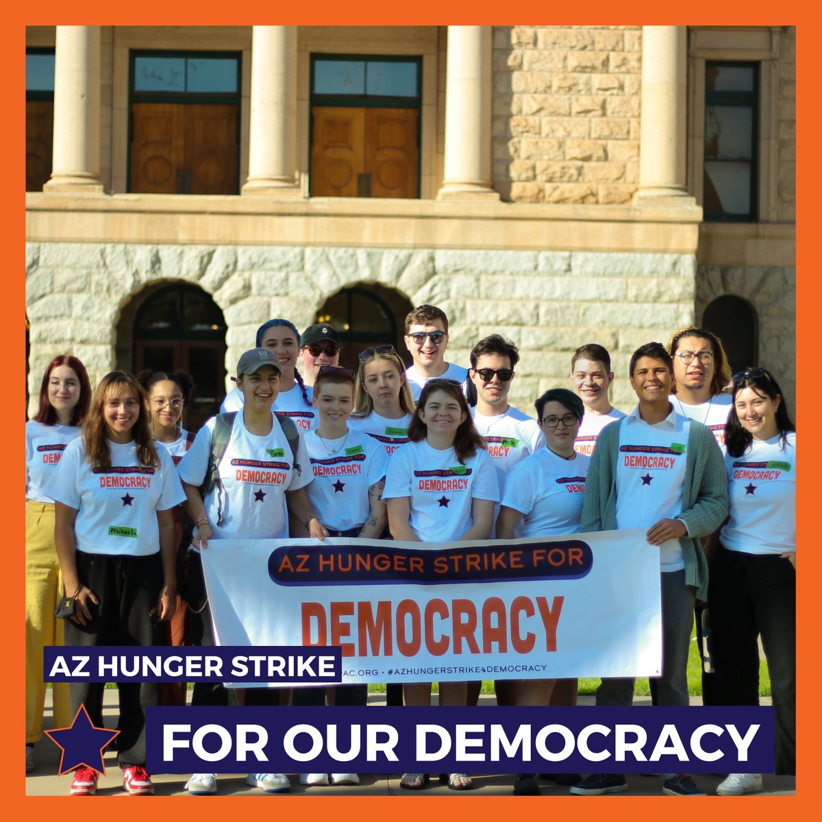 Today, our hunger strike begins. This morning, 20 young people began the #AZHungerStrike4Democracy to demand the Senate pass the #FreedomToVoteAct this year.

Join us at hungerstrike4democracy.org.