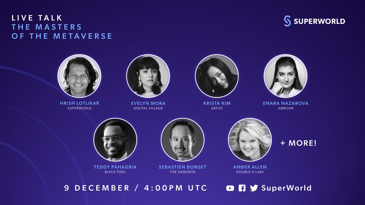 🌐MASTERS OF THE METAVERSE🌐

Join #SuperWorld🌎❤️ CEO @HrishLotlikar, Global Ambassador <a href="/Krista_Kim/">Krista Kim</a> &amp; others featured in <a href="/RWW/">ReadWrite</a>'s "The 30 Most Influential People in the Metaverse" for a roundtable discussion!

Ready to build a better world in the #Metaverse?

LIVE Thurs. @ 4pm UTC