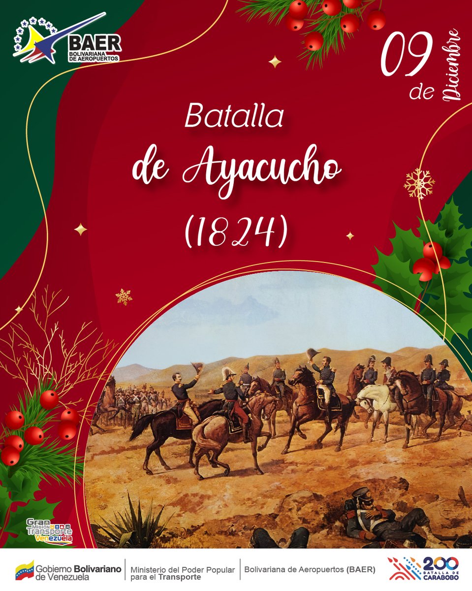 baer_ve's tweet photo. #TalDíaComoHoy | #9Dic En 1824 el Ejército Libertador del Sur, comandado por el Gran Mariscal, Antonio José de Sucre, selló la libertad de Suramérica, al derrotar a los españoles en la Batalla de Ayacucho ¡Viva la Patria Grande! https://t.co/ovu6LHphnL