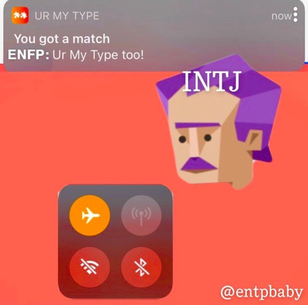 UrMyTypeApp's tweet photo. when an #INTJ gets matched with an #ENFP on our app #UrMyType π
True for you INTJs?
#mbti #16Personalities https://t.co/vznALWxQJg