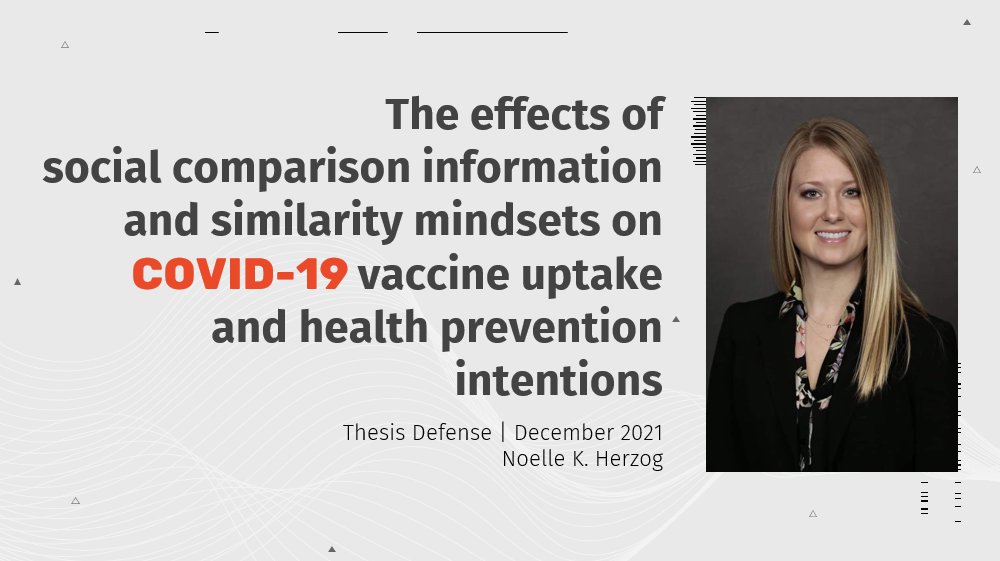 InSPHIRe Lab, University of Toledo (@insphire_lab) on Twitter photo Congratulations to lab member, Noelle Herzog (<a href="/nkherzog/">Noelle K. Herzog, PhD</a>), for passing her Master's thesis defense, "The effects of social comparison information and similarity mindsets on COVID-19 vaccine uptake and health prevention intentions" Great job!!
<a href="/UToledoPsych/">UToledo Psychology</a> Congratulations to lab member, Noelle Herzog (<a href="/nkherzog/">Noelle K. Herzog, PhD</a>), for passing her Master's thesis defense, "The effects of social comparison information and similarity mindsets on COVID-19 vaccine uptake and health prevention intentions" Great job!!
<a href="/UToledoPsych/">UToledo Psychology</a>