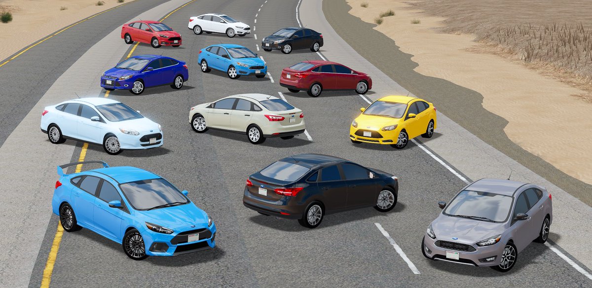 2013 and 2017 Ford Focus Sedan for #GreenvilleV1 

Available in multiple trims - S, SE, SE with Sport Pkg, SEL, Titanium, ST, RS, and Electric.

#RobloxDev #ROBLOX #Blender3D
