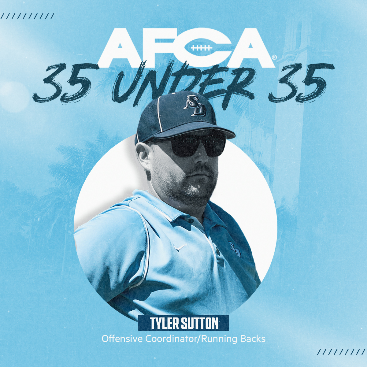 USDFootball's tweet photo. Congratulations to Offensive Coordinator/RB Coach Tyler Sutton for being named to @WeAreAFCA's 35 Under 35 list!

🔹 https://t.co/vBssBzNp0i

#GoToreros https://t.co/9PsJGgkQxZ