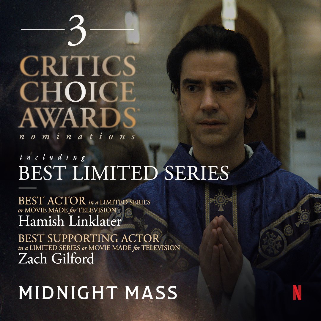 Let us rejoice! 🙏 Congrats to the entire Midnight Mass team on our 3 Critic’s Choice Awards nominations.