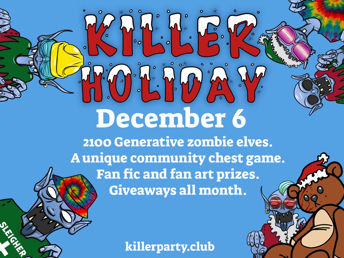 BrovemberRain's tweet photo. KILLER HOLIDAY drop is live! get a zombie elf and a chance to win the community chest on Dec 25th! 
🎁2100 1/1 generative characters
🎁private discord for community lore
🎁discount on future drops
🎁giveaways all month
🎁one big community chest winner
https://t.co/ayysFmZEUP https://t.co/0aBqPZ8QzJ