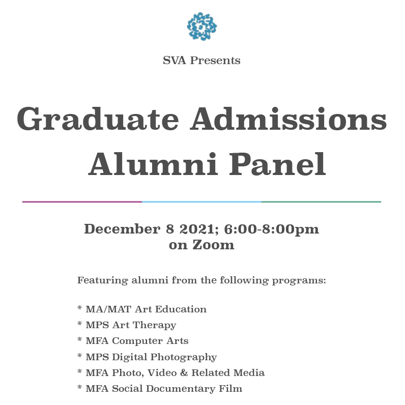 SVADigitalPhoto's tweet photo. Join the virtual SVA Graduate Alumni Panel this Wednesday, December 8, from 6-8pm EST on Zoom. We are so lucky to have Shravya Kag (class of 2016) joining the panel! Attendees will have their application fees waived!
Link to register: https://t.co/dBd6jxkZfx
#SVA #alumni #MPSDP https://t.co/EpIGt7bPHT