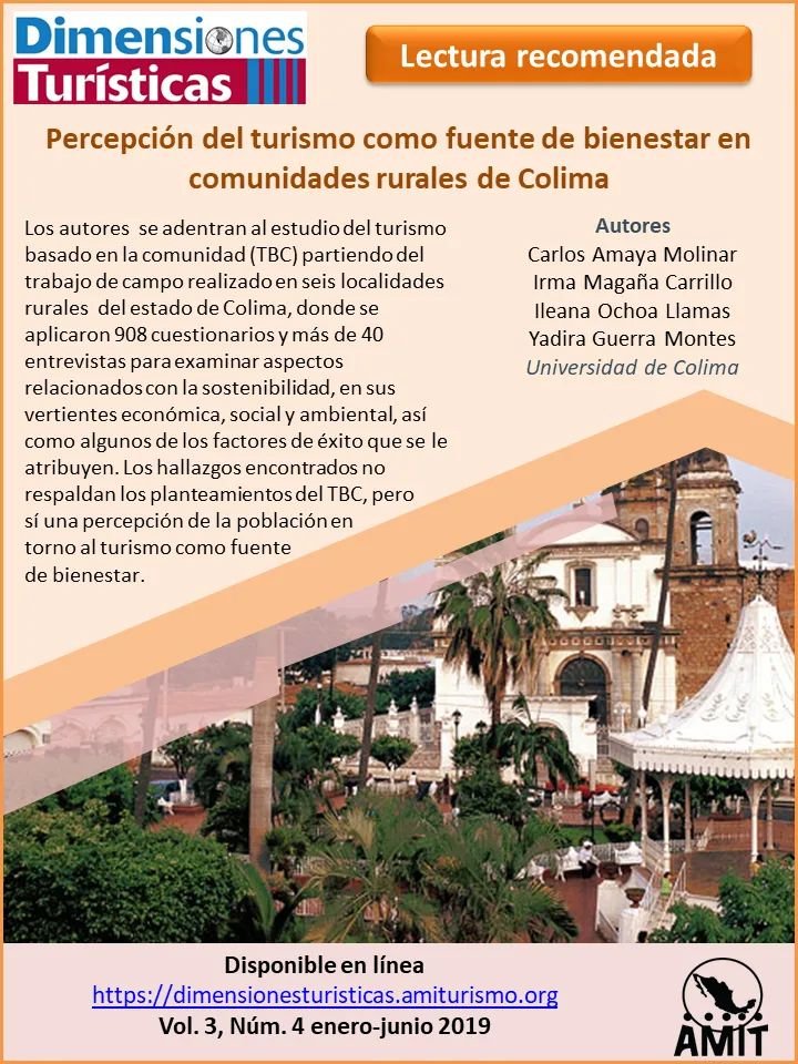 DimenTur's tweet image. #DimensionesRecomienda
Te compartimos la lectura "Percepción del #turismo como fuente de bienestar en comunidades rurales de #Colima" publicado en el Vol. 3, Núm. 4 de la revista Dimensiones Turísticas.
Lectura completa disponible en: dimensionesturisticas.amiturismo.org