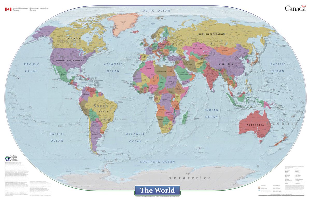 NRCan's tweet photo. We’ve released an updated world wall map! Last published in 2005, the 2021 version offers a fresh, new design and a complete update of world political #geography.

See the map: https://t.co/ZH3GJygGWn 

#OpenMaps #AtlasOfCanada https://t.co/2kb07Ap0Um