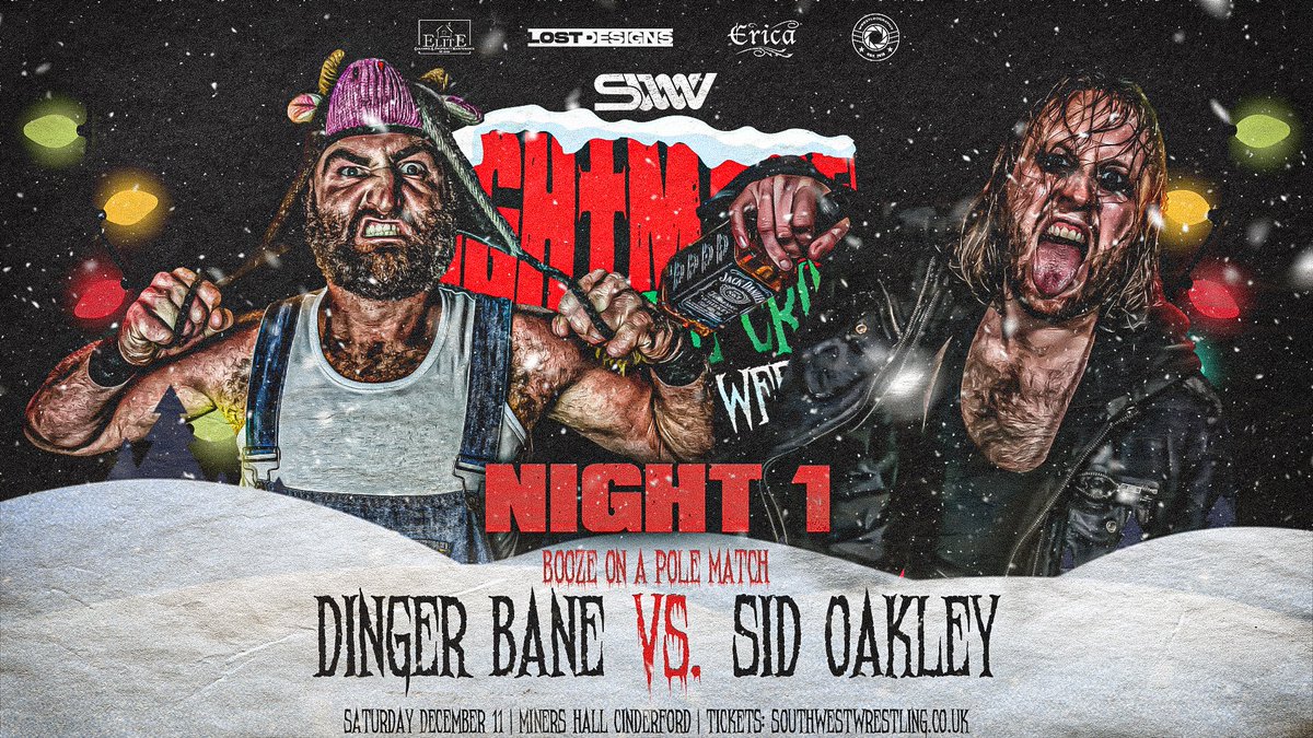 swwwrestling's tweet photo. 🎄 Dinger Bane Vs. Sid Oakley in the first ever Booze On A Pole Match, but who will be calling a taxi at the end of the night?
#NBCWeekender https://t.co/SD0jMG6tW6