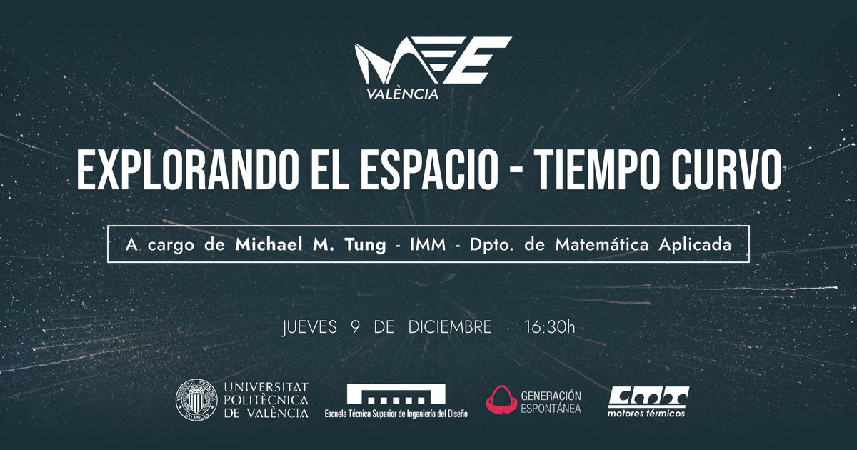 El próximo jueves 9 de Diciembre a las 16:30 dará <a href="/mmtung/">Michael M. Tung</a> una conferencia para nosotros: “Explorando el Espacio-Tiempo curvo” 
Nos vemos allí! 🛰