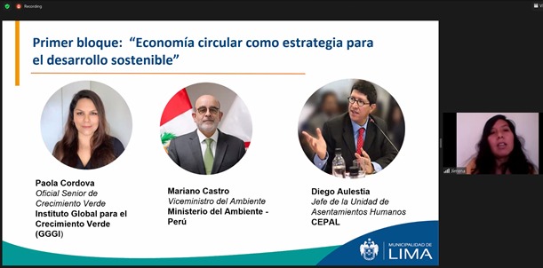 GGGI_Peru's tweet photo. #Hoy la @MuniLima, con el apoyo de GGGI, desarrolló el seminario virtual #ConstruyendounaLimaCircular, gracias a la presencial del viceministro @marianocastro de @minamperu, Diego Aulestia de @cepal_onu, @muniindependenci, entre otros. ¡Sigamos construyendo una #LimaCircular! https://t.co/LyT209Lh5s