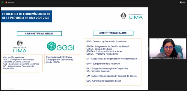 GGGI_Peru's tweet photo. #Hoy la @MuniLima, con el apoyo de GGGI, desarrolló el seminario virtual #ConstruyendounaLimaCircular, gracias a la presencial del viceministro @marianocastro de @minamperu, Diego Aulestia de @cepal_onu, @muniindependenci, entre otros. ¡Sigamos construyendo una #LimaCircular! https://t.co/LyT209Lh5s
