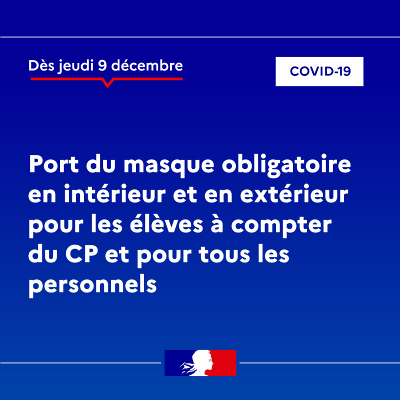 education_gouv's tweet photo. #COVID19 | Passage au niveau 3 du protocole sanitaire pour les écoles primaires à partir du jeudi 9 décembre.
Objectif : protéger tous les élèves et les personnels tout en préservant l'éducation pour tous.