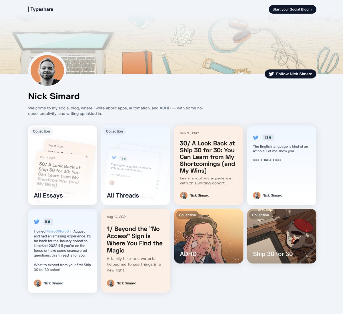nicksimard's tweet photo. Playing around with the new @typeshare_co and I gotta say, I really like where this is heading! Check out what my #socialblog homepage looks like now (subject to change). Too much fun! https://t.co/5dLHuV7sKk