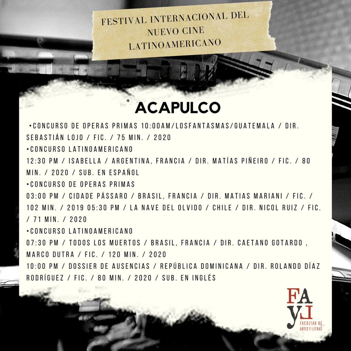 FArtesyletras's tweet photo. Esperamos que disfruten la recomendación del día de hoy.

#me_siento_FAyL #FAyL  #festivaldelnuevocinelatinoamericano #cine #arte #cuba #lahabana https://t.co/TLmF0QKUBl