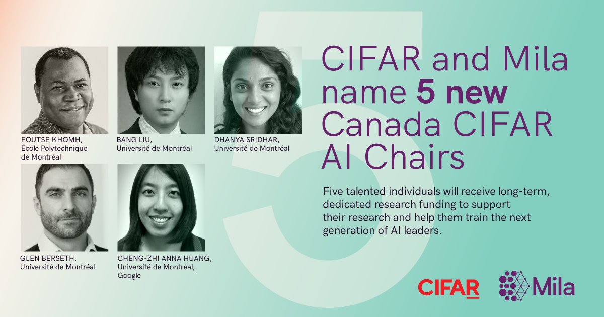 Mila is proud to welcome five new Canada CIFAR AI Chairs among its faculty. These world-class researchers will receive long-term funding to support their research activities.
bit.ly/31GY60Y