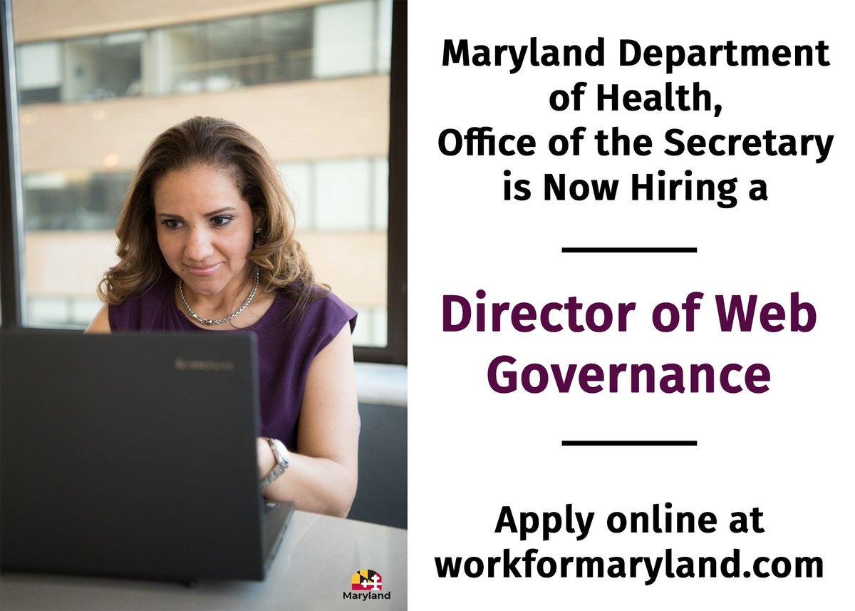 Marylandgovjobs's tweet image. Maryland Department of Health, Office of the Secretary is Now Hiring a Director of Web Governance in Baltimore City.
Apply here: ow.ly/hPvA30s36IC
More info: workformaryland.com
#MDStateJobs #WebGovernance #NowHiring