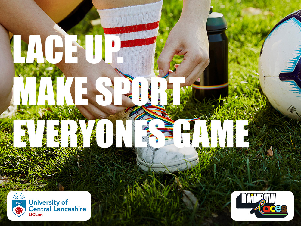 We are committed to promote inclusivity within Sport & Fitness at @uclan 
Show your support and join us this BUCS Wednesday by wearing your #RainbowLaces 🏳️‍🌈 #LaceUpAndSpeakUp