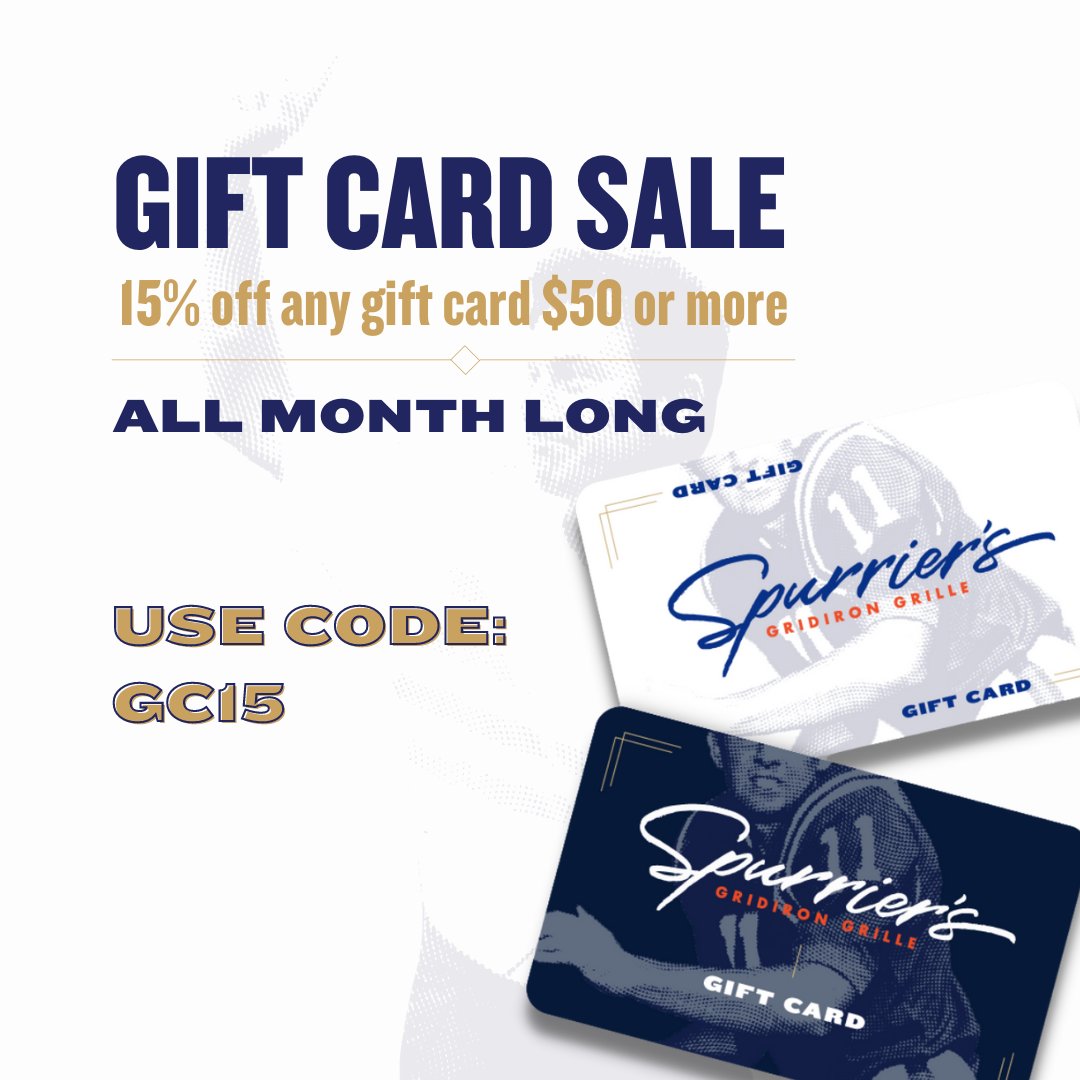 It's not too late to secure a Spurrier's gift card for your loved one! Take advantage of this touchdown deal available all month long. Head over to the bit.ly/3cTGOjz to order your gift card now.  🎁 🏈