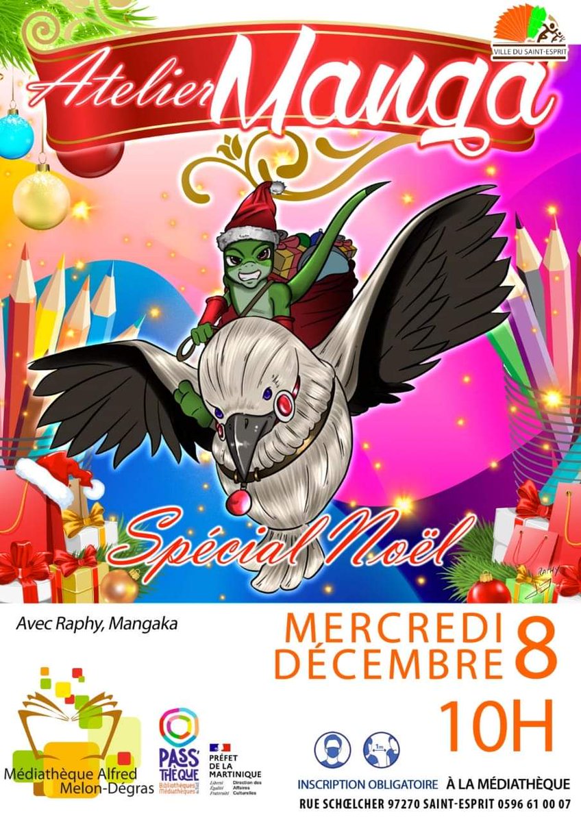 La Ville du Saint-Esprit a le plaisir de vous inviter à participer à l’atelier Dessin Manga
 « Spécial Noël » qui aura lieu le mercredi 8 décembre 2021.

Entrée gratuite- Réservation obligatoire au 05 96 61 00 07
