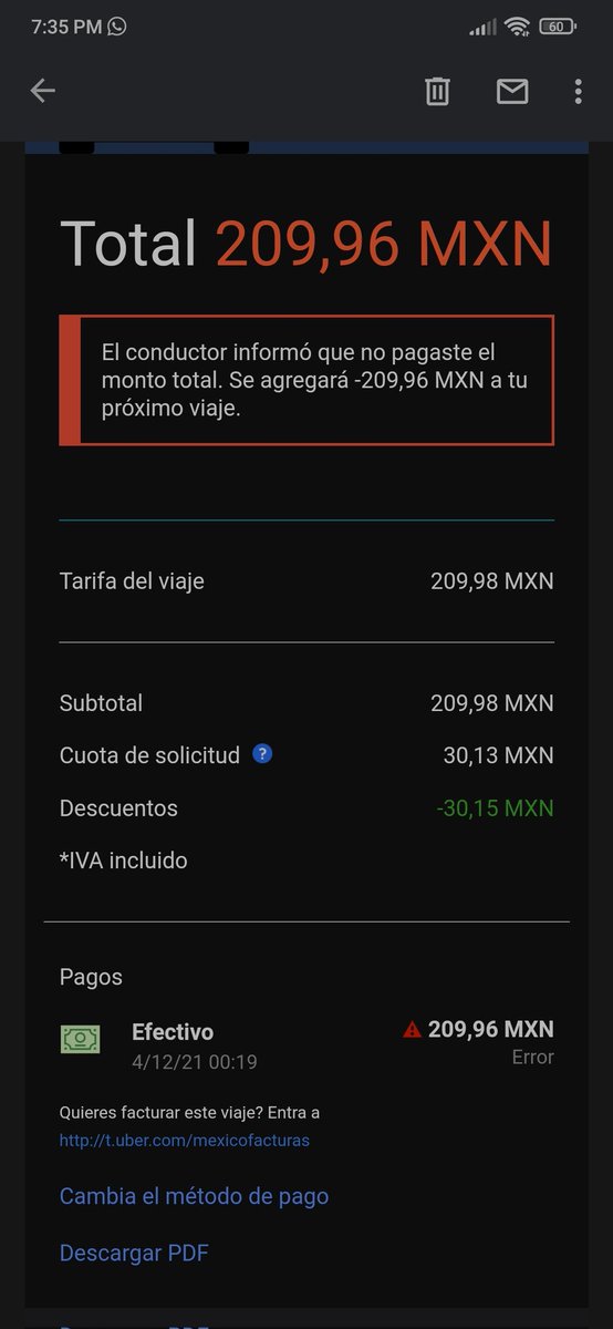 Kurama_'s tweet photo. @Uber_MEX buena noche quiero reportar un cobró que se me está exigiendo ya que lo pague en efectivo y me aparece que lo tengo pendiente por favor ayúda https://t.co/yfdjlMwOGm