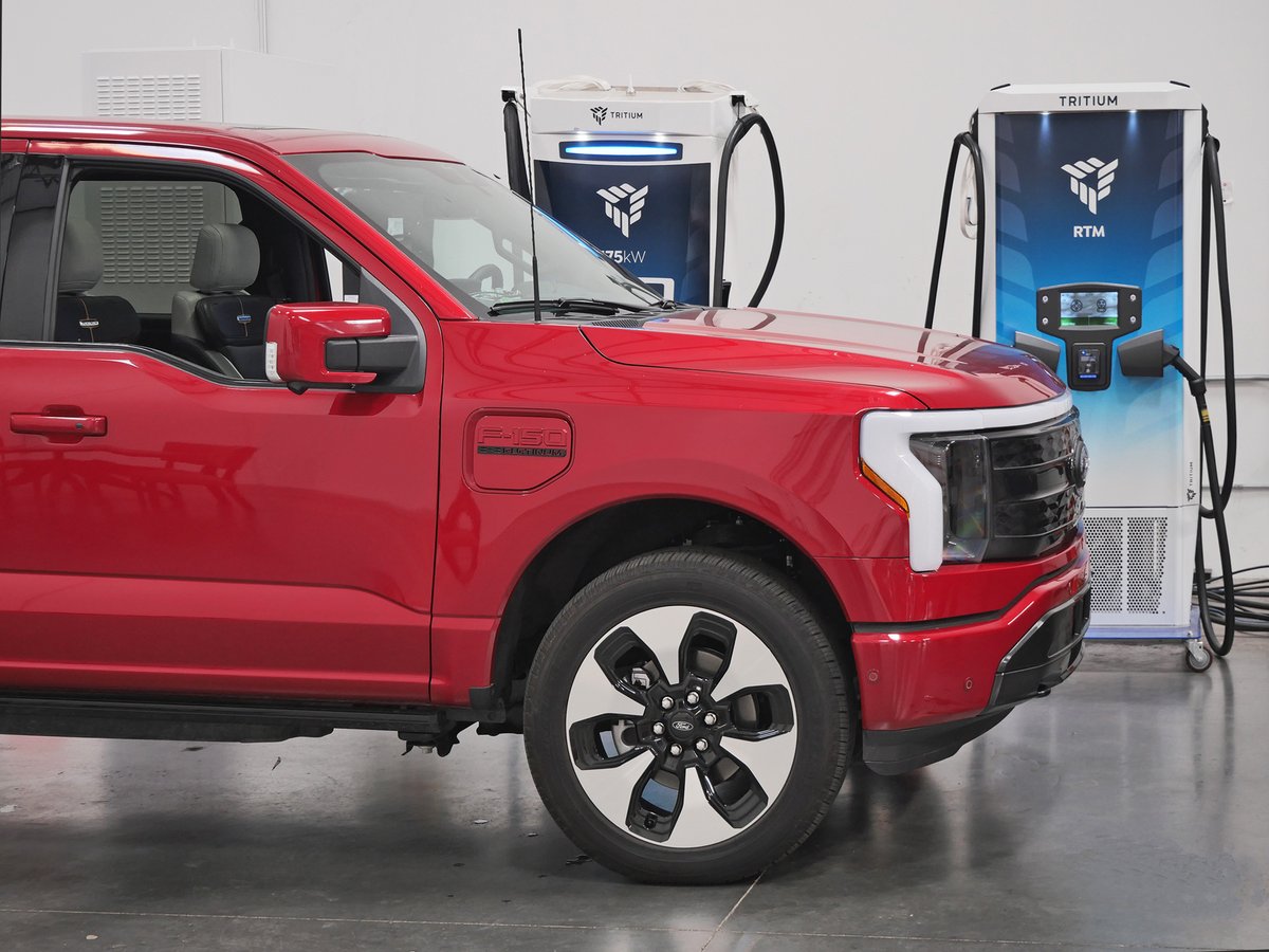 TritiumCharging's tweet photo. Code Name: Big Red
Mission: electrify America's best selling truck
It was such a pleasure to welcome @Fordโs brand-new, all-electric F-150 #Lightning into Tritium's USA Innovation Center for interoperability testing. We can't wait to see these on the road next year! https://t.co/3Fli3CpHq4
