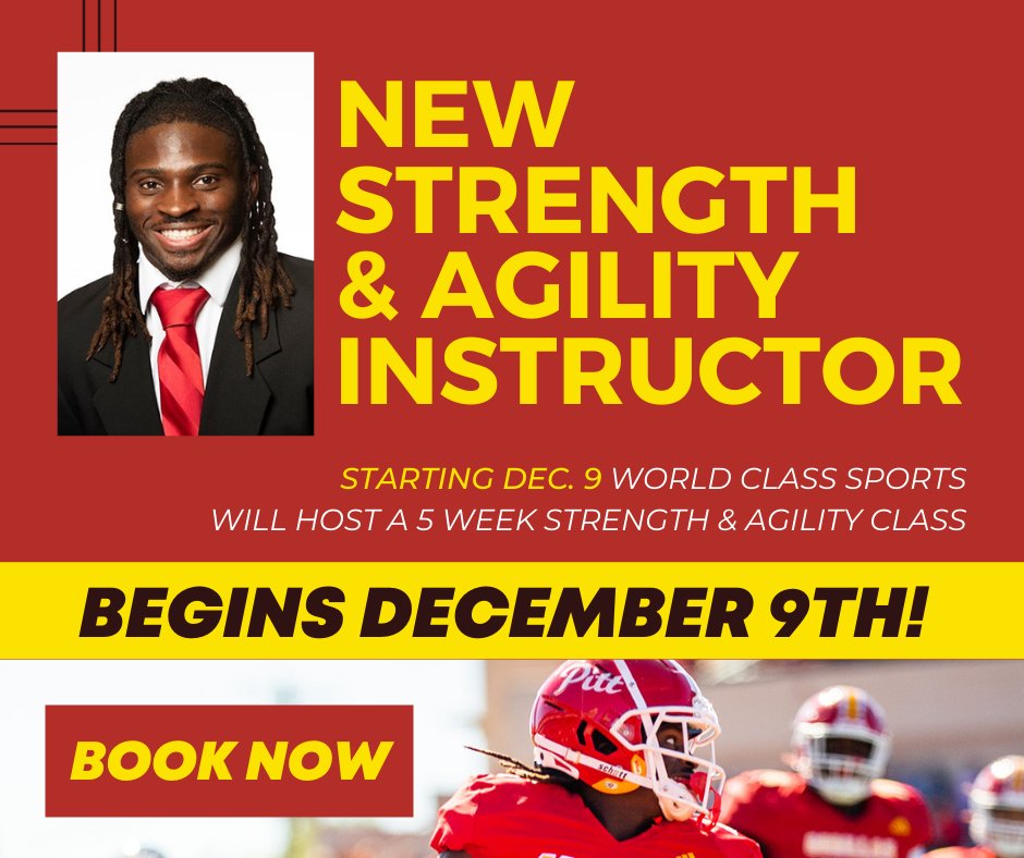 sportsinkansas's tweet photo. Don't miss the Strength &amp; Agility class coming up at World Class Sports (@Information_WCS) taught by Elijah Harris, current Pittsburg State football player 🔽

- starts December 9th
- 5 week class, $40 for all 5 weeks
- 2 different age groups: K-3rd  |  4th-6th https://t.co/9Zt8PNghxP