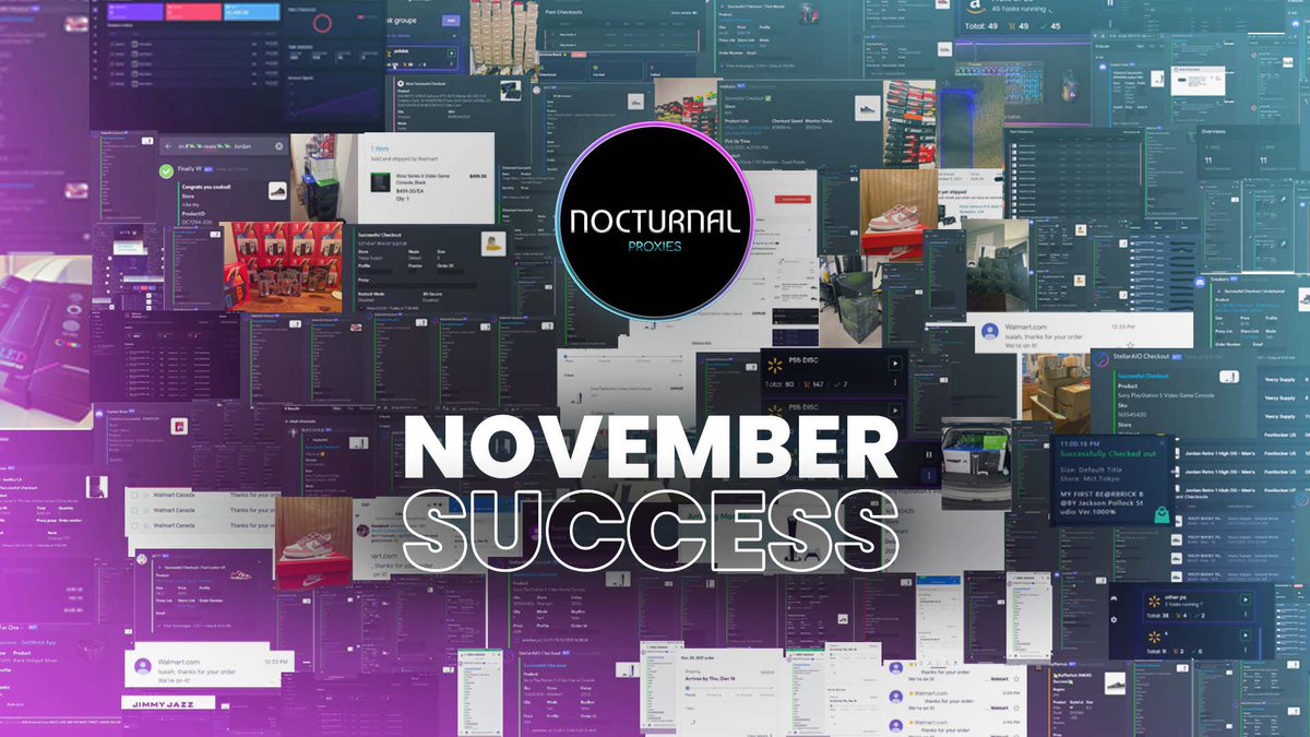 NOCTURNALPROX's tweet image. 🚨November Success🚨

Consoles, Shoes,GPUs ✅

Best ISPs and Resi proxies on the market! 👑

2x 2GB Giveaway!🎁
| Rules: 
| Like &amp;amp; RT 💙
| Follow @NOCTURNALPROX ⚡️
| Tag a buddy below!👇

Ends in 24 hrs!