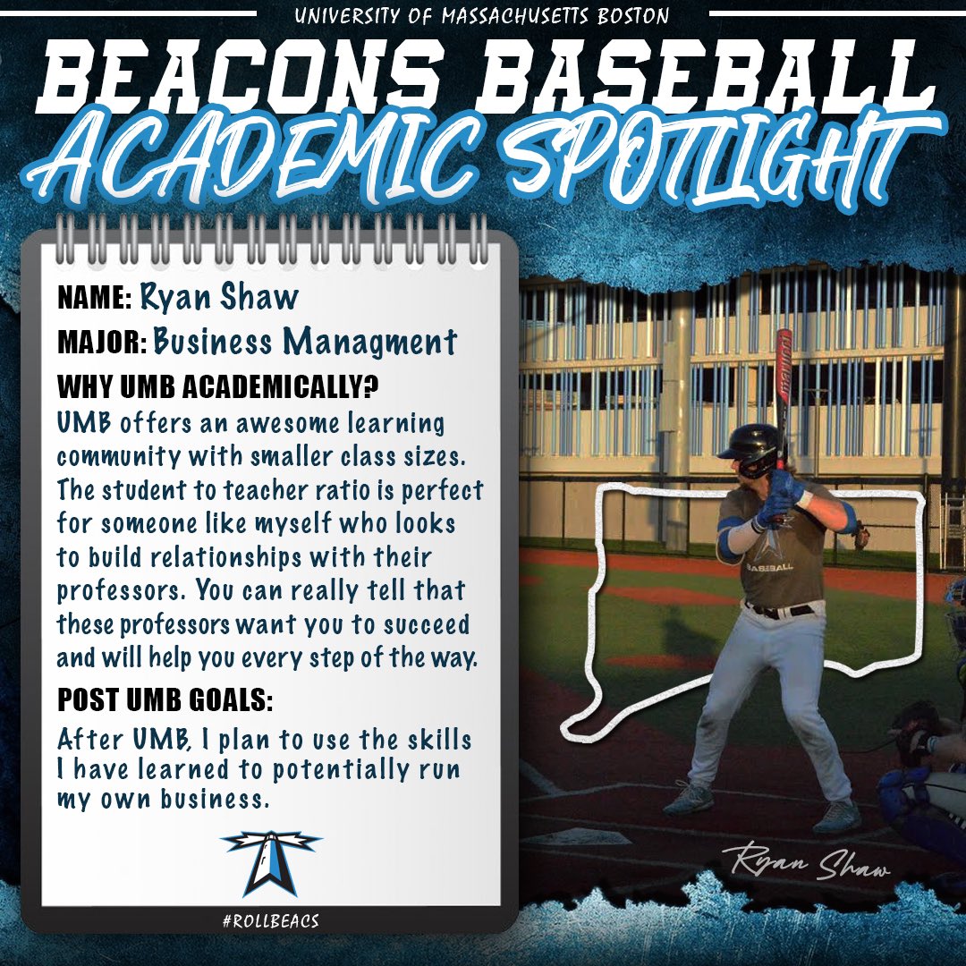 BeaconsBaseball's tweet photo. Why Umass Boston? Hear from Ryan Shaw. The Freshman infielder from Ellington, Connecticut, talks about his academic decision to attend UMB. https://t.co/JSJJJndzB0