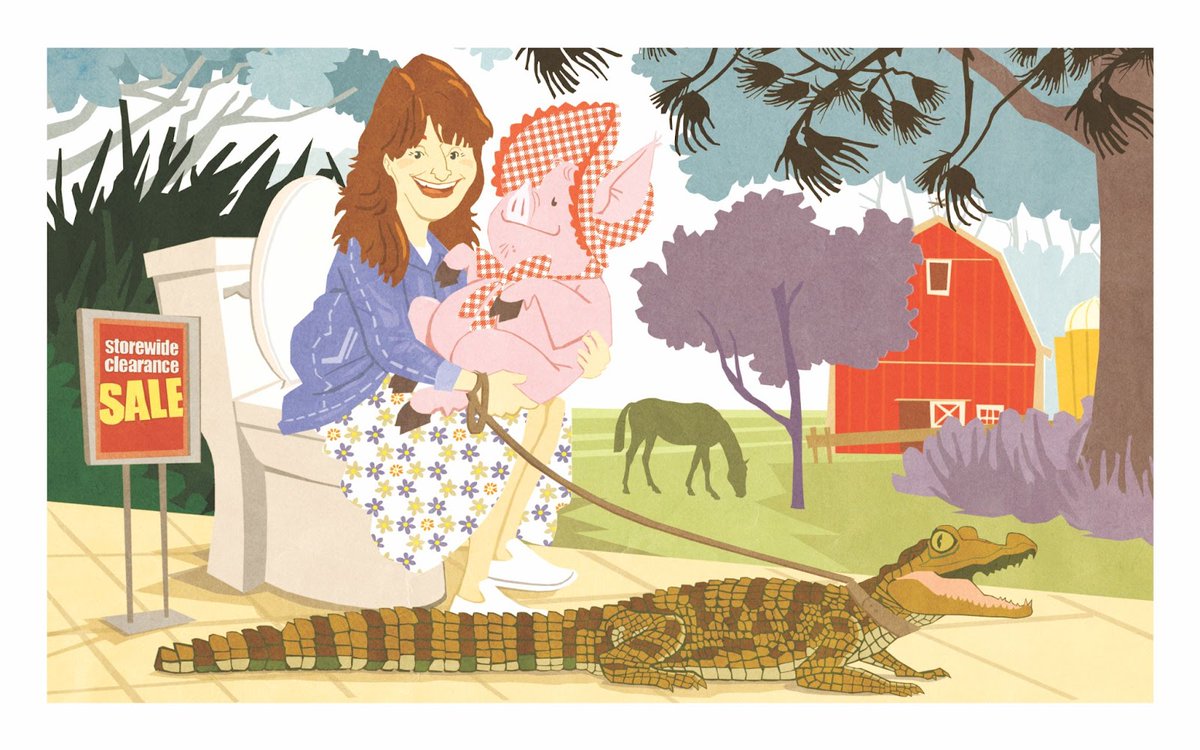 TheFlamingoMag's tweet photo. @prissyelrod confesses that she likes to document the crazy in life and, now, she’s bringing a nine-foot alligator, a pig in a bonnet, and a Kentucky Derby-winning horse named Needles along for the ride.

📷 Illustration by Stephen Lomazzo

https://t.co/BSsf1cjKSo https://t.co/kauDr8o7CT