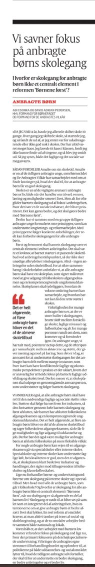 illawestrupstep's tweet photo. Hvorfor er skolegang ikke et centralt element i #BørneneFørst? Helt enig med @boerneraadet @AgiCsonka og @anbragtesvilkar at skolegang skal ses som integreret del af anbringelsen. @RosenkrantzT bør ikke kun fokusere på de 7 % på interne skoler. Gode bud på løsninger i @politiken https://t.co/Yu8jRmriae