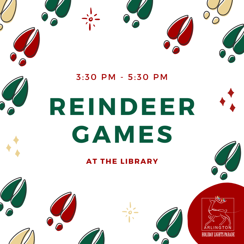 LightsParade's tweet photo. From 3:30 p.m. to 5:30 p.m. inside the George W. Hawkes Downtown Library:
Reindeer Crafts
Storytime
From 3:30 p.m. to 5:00 p.m. inside the Library:
Santa (Parents bring your camera!)
@ArlingtonTXLib 
#ahlp2021 #reindeergames #arlingtontx https://t.co/kvW097HJAS