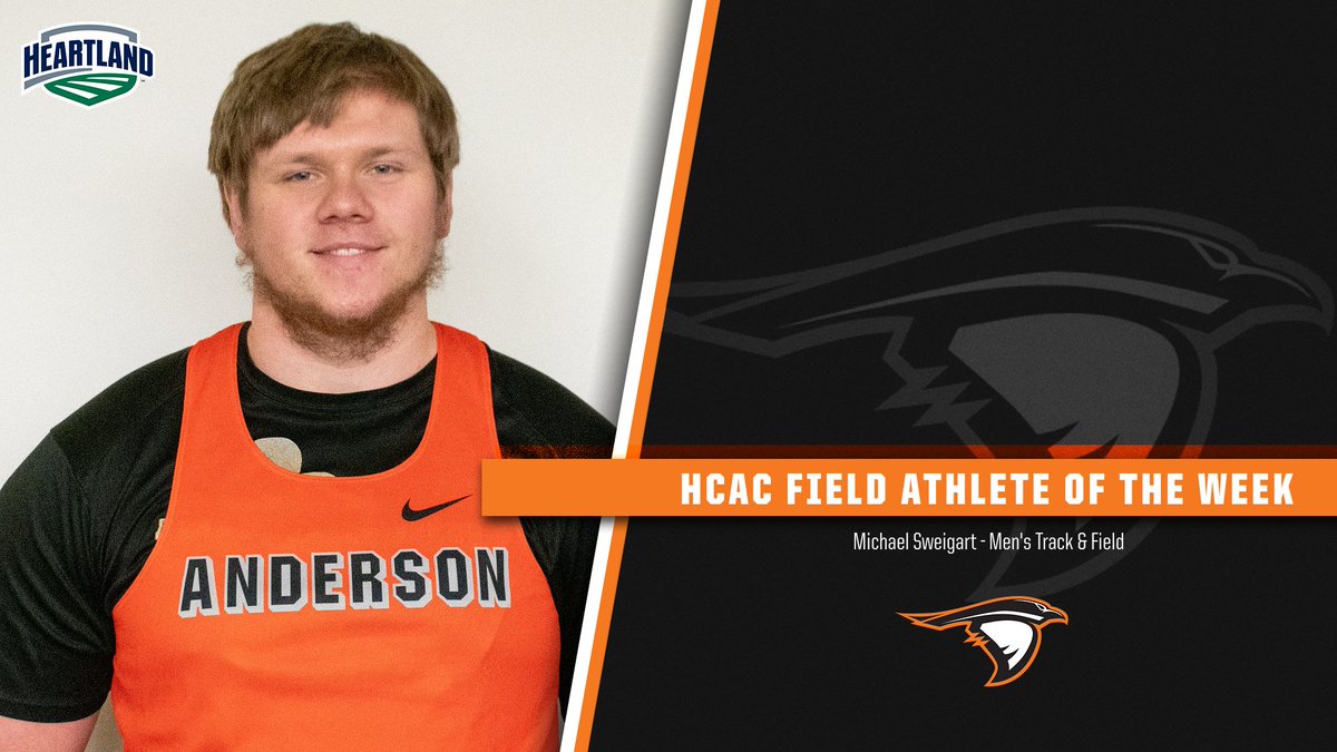 Congrats to Anderson Men's Track &amp; Field's Michael Sweigart on receiving the <a href="/HCACDIII/">Heartland Collegiate Athletic Conference</a> Field Athlete of the Week! Sweigart is tied for 32nd in the nation in the shot put with a toss of 13.64 meters. #SoarRavensSoar #GBGR #TheHeartOfD3
