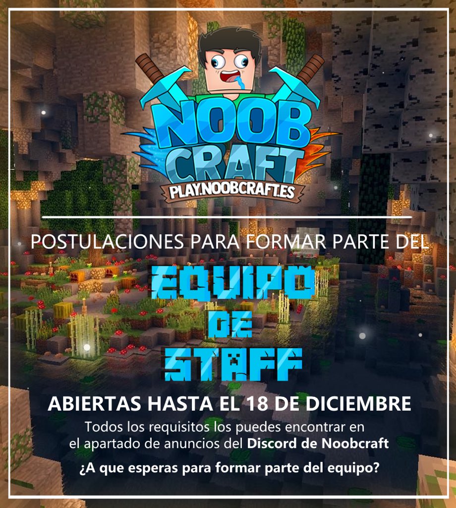 NoobCraftNT's tweet photo. Esta es tu oportunidad!! Te gusta noobcraft? Quieres aportar en nuestro servidor?
POSTULACIONES ABIERTAS PARA STAFF!!
Tienes hasta el 18 de diciembre para postular desde el discord del servidor que lo puedes encontrar en nuestro perfil!
Te esperamos! Ven a formar parte del equipo https://t.co/r63HfGSr3G