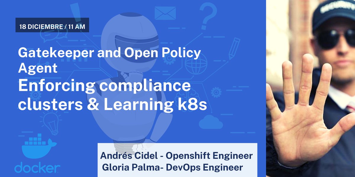 DockerFriends's tweet photo. Holi, nuestro último meetup del año, más que invitados #k8s #kubernetes #devops #security 
Check out this Meetup: Enforcing compliance clusters with Gatekeeper &amp; Learning k8s pt.0 https://t.co/F5IXYVjVnK #Meetup a través de @Meetup https://t.co/5097MrUfDg