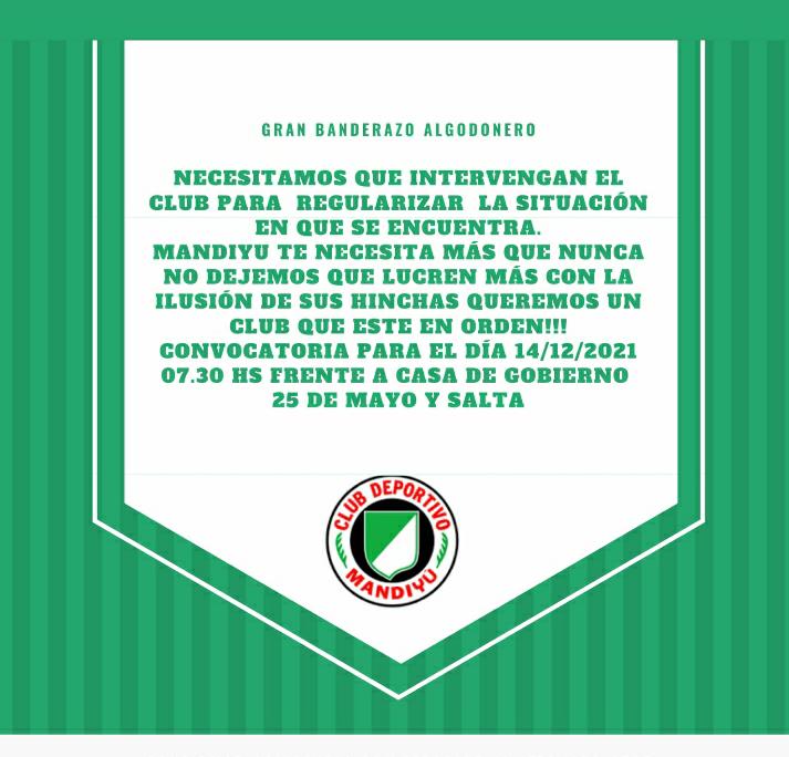 Hinchas algodonero mediante un flyer convocan a los simpatizantes para pedir la intervención del club para el martes 14 a las 7:30 frente a casa de gobierno.