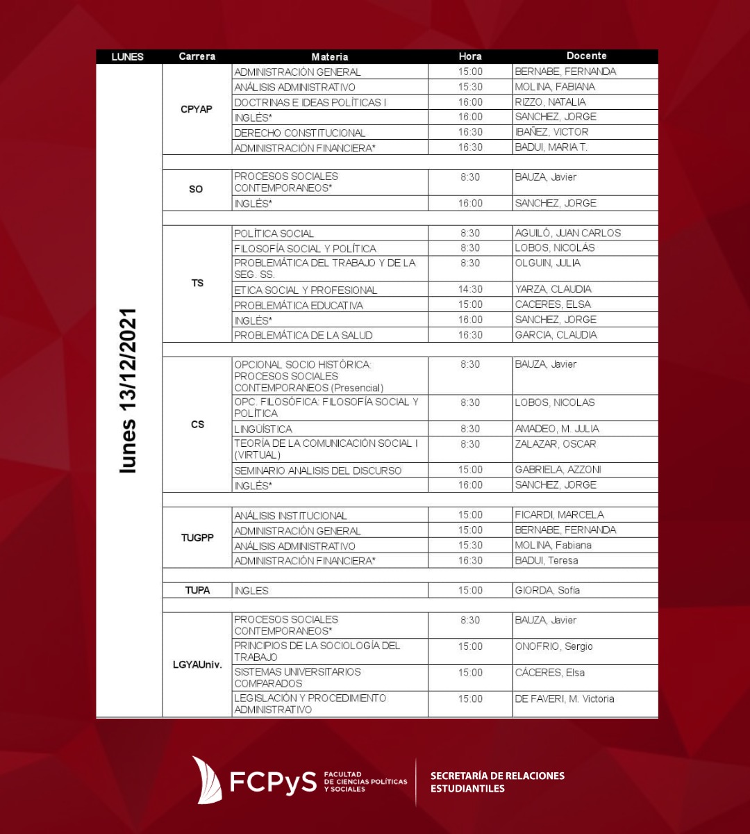 SREstudiantiles's tweet photo. 📑 ¡Agendá! Las Mesas de #ExamenFCPyS correspondientes al turno diciembre 2021.
🤳🏻 Más info: https://t.co/CVPr8X4qBS https://t.co/qLP2QO6ZOX