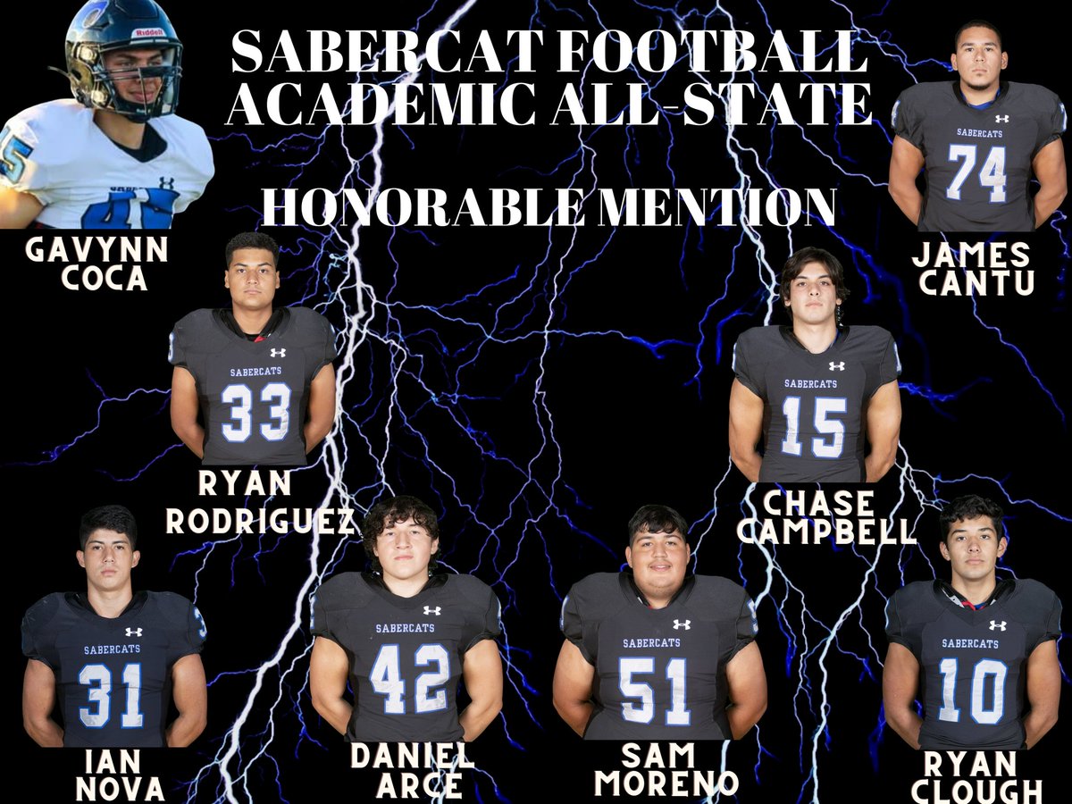 Vela_Football's tweet photo. Your Sabercat Academic All-State Honorable mention. https://t.co/xkV1h4C68X