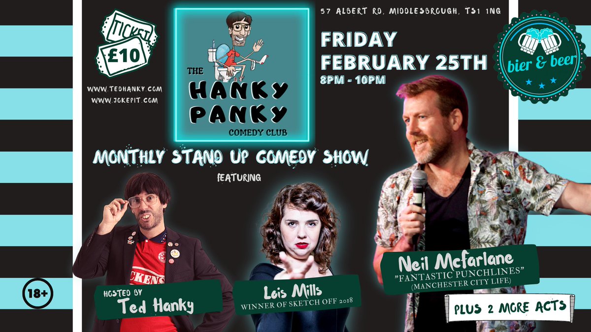 TedHankyComedy's tweet photo. The next Hanky Panky Comedy Club night in Boro is on Friday February 25th! 
Tickets 🎟👇
https://t.co/peh5jI4lRM https://t.co/Jnk5lhs4ra