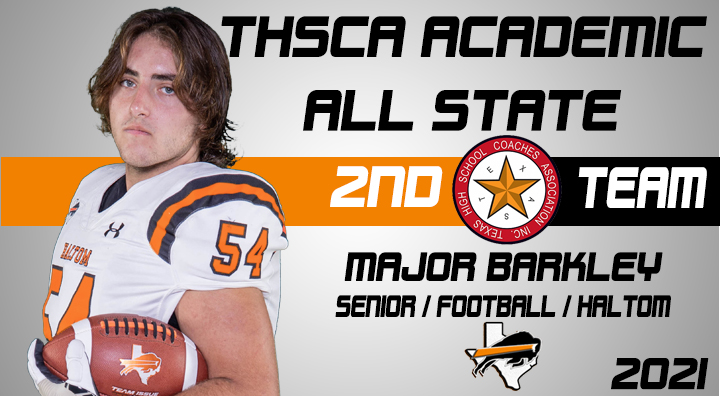 Coach_JWTucker's tweet photo. Congrats to Major Barkley on being named to the Academic All State 2nd Team for Football by the @THSCAcoaches! 
@footballhaltom @athleticsbisd @HHSBuffNation @athleticsbisd 
 #HaltomFamily #SmartWins https://t.co/mq2ULcWucg