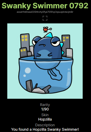 Odeedoodaday's tweet photo. @HappyHoppersNFT @itsoodon I got a Hopzilla Swanky Swimmer :) #HHC #Hoppers #HHClub https://t.co/3MZrM4aQUt