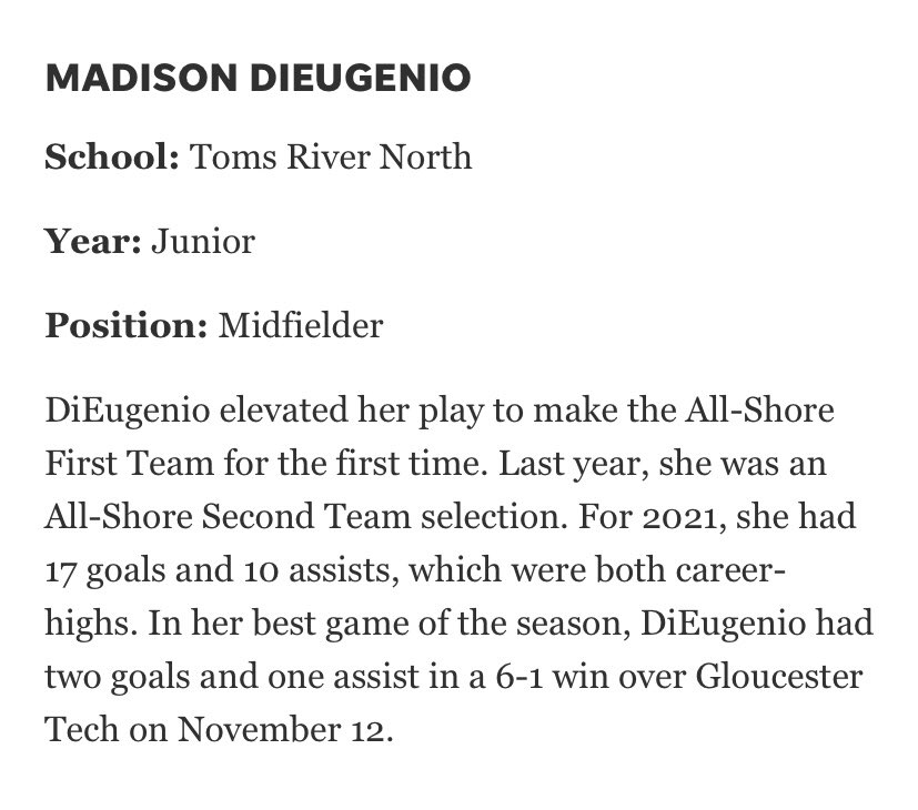 Happy to be selected to First Team All Shore!!