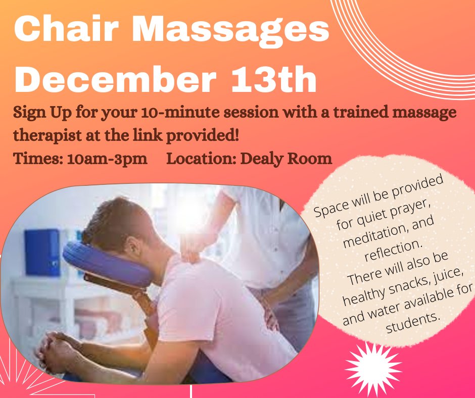 CMU_CFS's tweet photo. GOOD AFTERNOON, EAGLES! 

Check your CMU Eagle Mail for a link to sign up for a FREE 10-minute massage for Monday, December 13th as a way to help you let go of some of the stress that always accompanies the end of the semester! 

We're almost to the finish line, friends! https://t.co/gGIafqp6qd