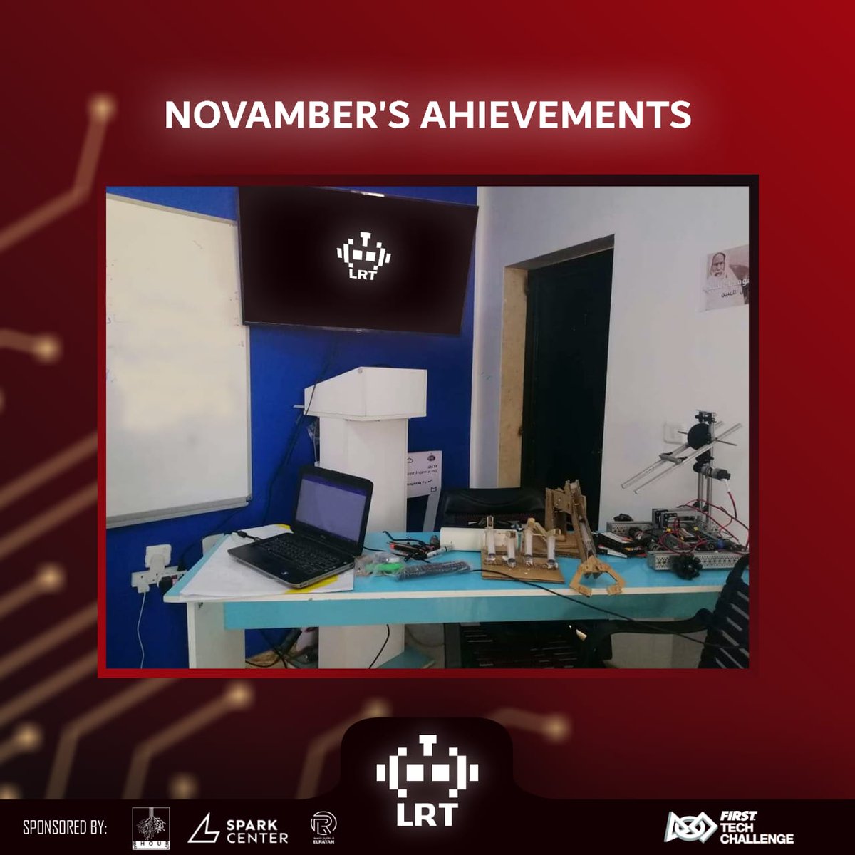 هذه الصورة جزء من إنجازاتنا خلال شهر نوفمبر في مشاريع تم إنجازها ومشاريع قيد الإنجاز إلى أن يتم شراء بعض القطع الناقصة لها، وسيتم عرض كل المشاريع ومشاركاتنا ومبادرتنا خلال شهر ديسمبر بإذن الله.
دعواتكم لنا بالنجاح والتوفيق🤖❤