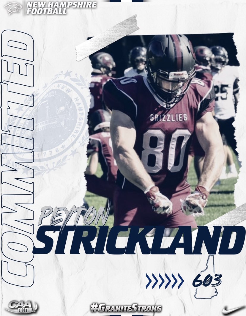 Strickland_Pey's tweet photo. %100 committed to @UNH_Football Thank you to the UNH coaching staff, my family, my coaches, and all my teammates for their support through this process. Go Cats💙🤍!!! @Coach_Borden @CoachFerzoco @rwsantos2 https://t.co/V4Aj1Ic2HE