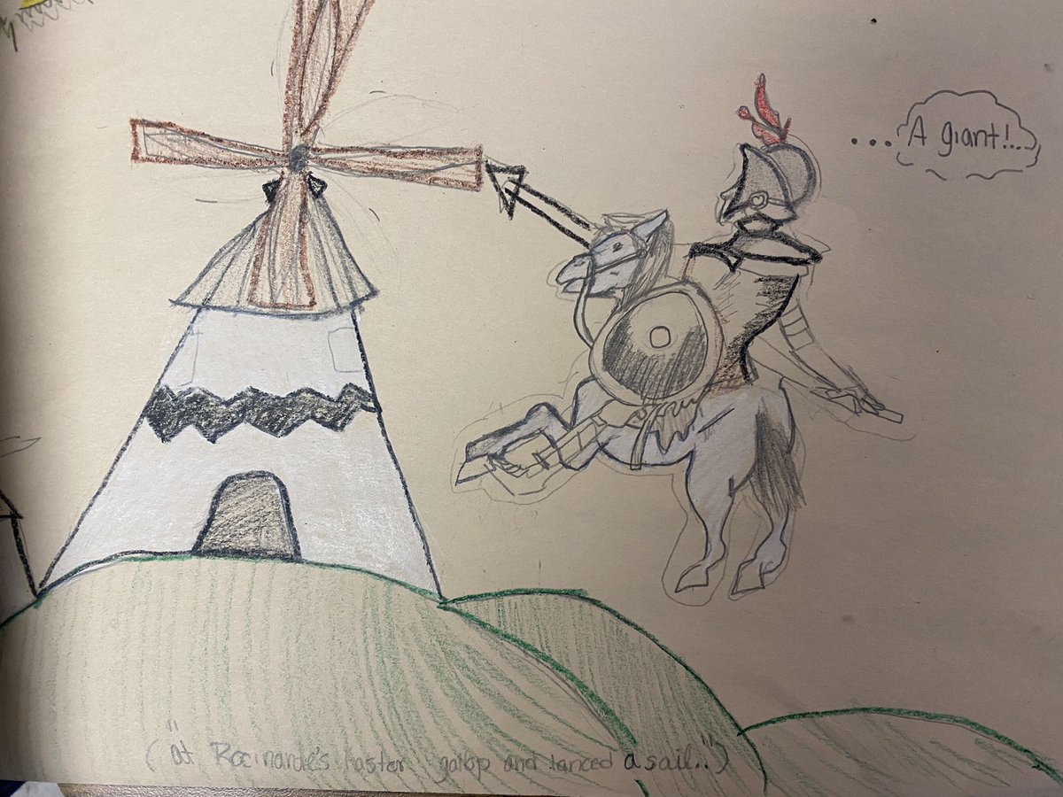 Drawing our favorite scenes from our U4 book, Don Quixote, is our absolute favorite!!! ❤️ Y’all. These drawings are everything! 😂 Completely student led! #blowaway #DonQuixote #GrayPossible